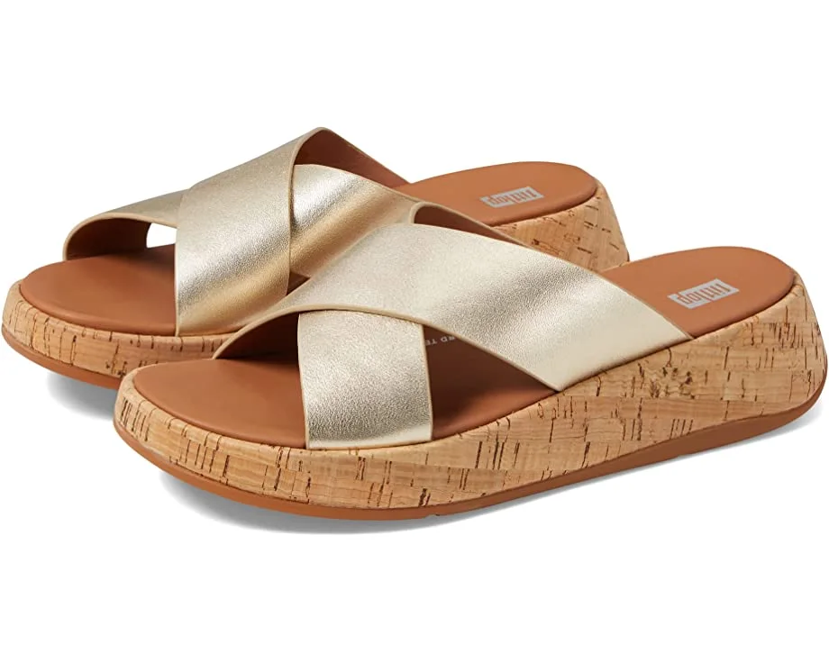 FitFlop F-Mode Metallic Leather/Cork Flatform Cross Slides 3 FitFlop F-Mode Metallic Leather/Cork Flatform Cross Slides
